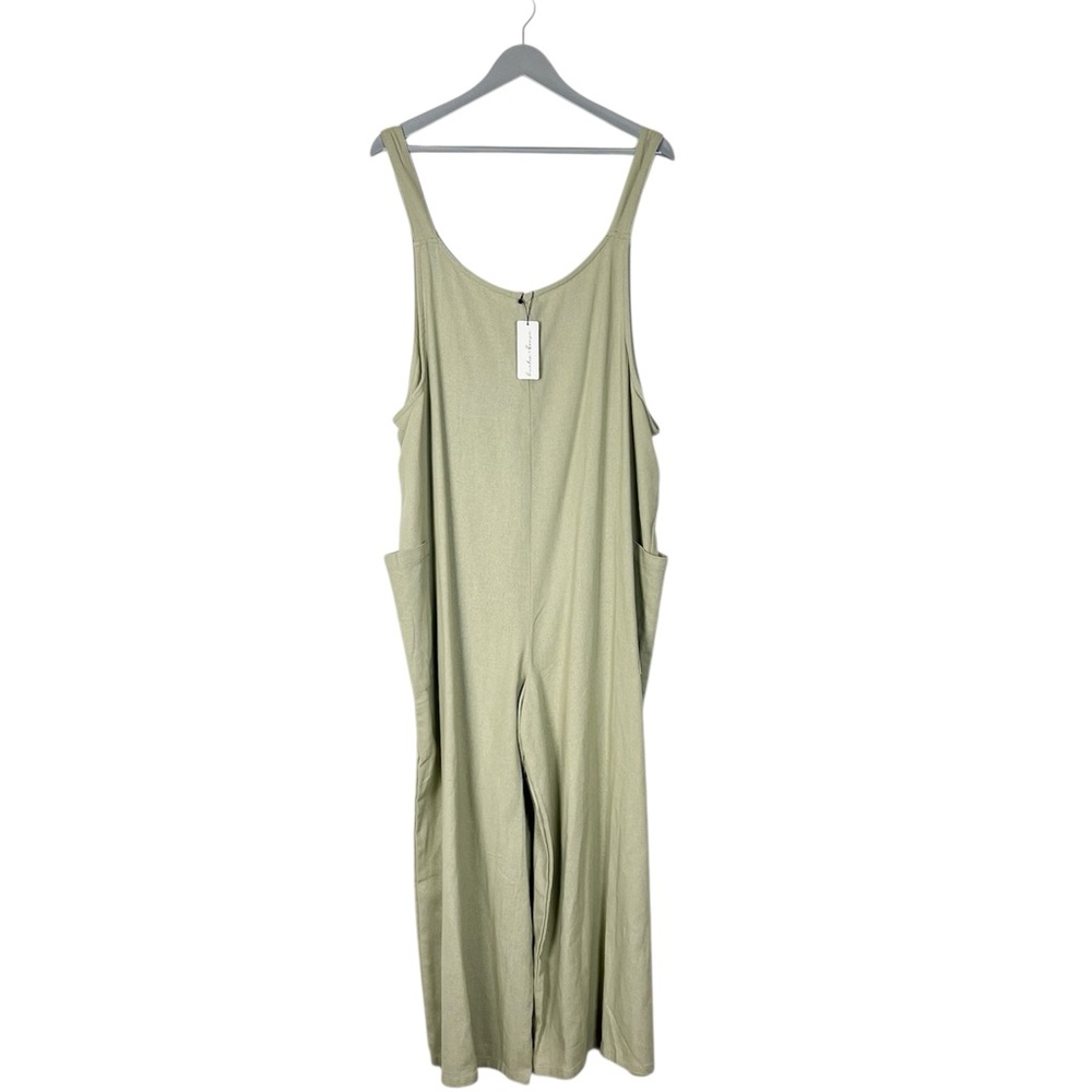NEW HUNTER & BROWN Flowy‎ Casual Jumpsuit XL linen blend beige romper